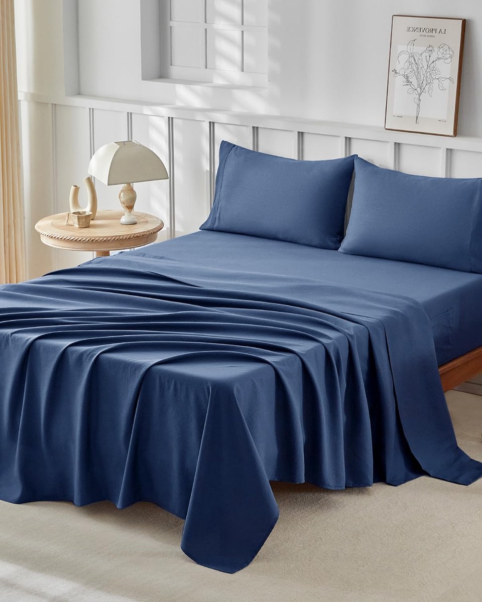 Unyqoos Driedelig donkerblauw beddengoedset voor eenpersoonsbed met hoeslaken