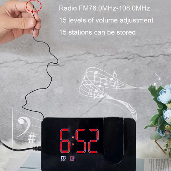 Vorrinc Projectiewekker, digitale wekker, radiowekker met... Afbeeldingen Projectiewekker, radio-wekker, digitale wekker met FM-radio, 7... VORRINC Projectiewekker, digitale wekkerradio met FM-radio, 7... Vorrinc Projectiewekker, digitale wekker, rad