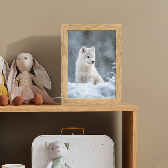 Nachtlampje 15x20 cm - Kinder lamp - Wolf - Pup - Sneeuw - Tafellamp kinderkamer - Slaapkamer lamp - Bedlamp kinderen - Kinderlampje stopcontact - Wandlamp babykamer - Nachtlampjes van Merkloos — afbeelding 3