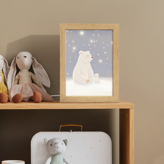 Nachtlampje 15x20 cm - Kinder lamp - Ijsbeer - Sneeuw - Sterren - Blauw - Tafellamp kinderkamer - Slaapkamer lamp - Bedlamp kinderen - Kinderlampje stopcontact - Wandlamp babykamer - Nachtlampjes van Merkloos — afbeelding 3