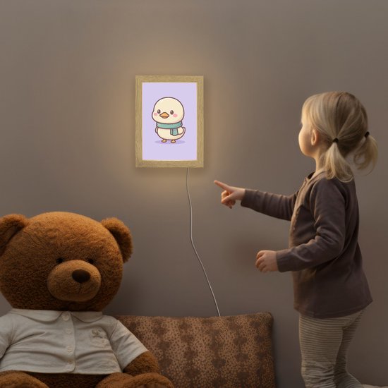 Nachtlampje 15x20 cm - Kinder lampje - Eend - Sjaal - Paars - Tafellamp kinderkamer - Slaapkamer lamp - Bedlamp kinderen - Kinderlampje stopcontact - Wandlamp babykamer - Nachtlampjes van Merkloos — afbeelding 5