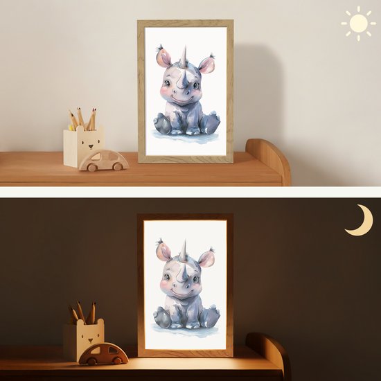 Nachtlampje 20x30 cm - Kinder lamp - Neushoorn - Baby dier - Dieren - Tafellamp kinderkamer - Slaapkamer lamp - Bedlamp kinderen - Kinderlampje stopcontact - Wandlamp babykamer - Nachtlampjes van Merkloos — afbeelding 4