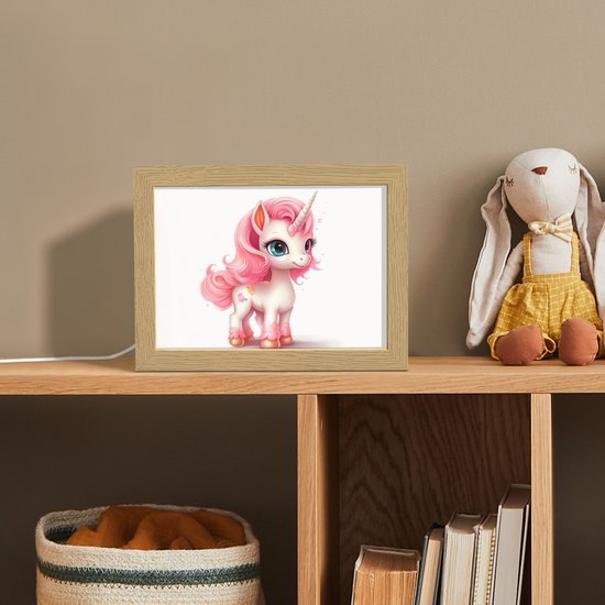 Nachtlampje 20x15 cm - Kinder lamp - Unicorn - Meisjes - Kinderen - Eenhoorn - Roze - Tafellamp kinderkamer - Slaapkamer lamp - Bedlamp kinderen - Kinderlampje stopcontact - Wandlamp babykamer - Nachtlampjes van Merkloos — afbeelding 3