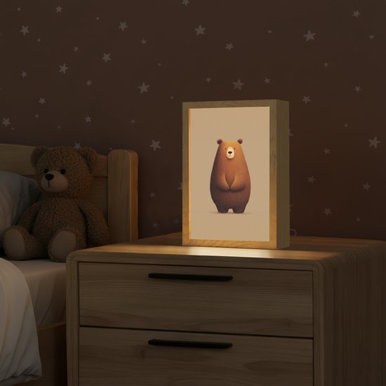 Nachtlampje 20x30 cm - Kinder lamp - Beer - Minimalistisch - Bruin - Tafellamp kinderkamer - Slaapkamer lamp - Bedlamp kinderen - Kinderlampje stopcontact - Wandlamp babykamer - Nachtlampjes van Walplus — afbeelding 2