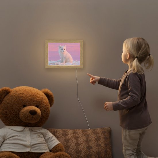 Nachtlampje 20x15 cm - Kinder lamp - Poolvos - Sneeuw - Roze - Tafellamp kinderkamer - Slaapkamer lamp - Bedlamp kinderen - Kinderlampje stopcontact - Wandlamp babykamer - Nachtlampjes van Merkloos — afbeelding 5