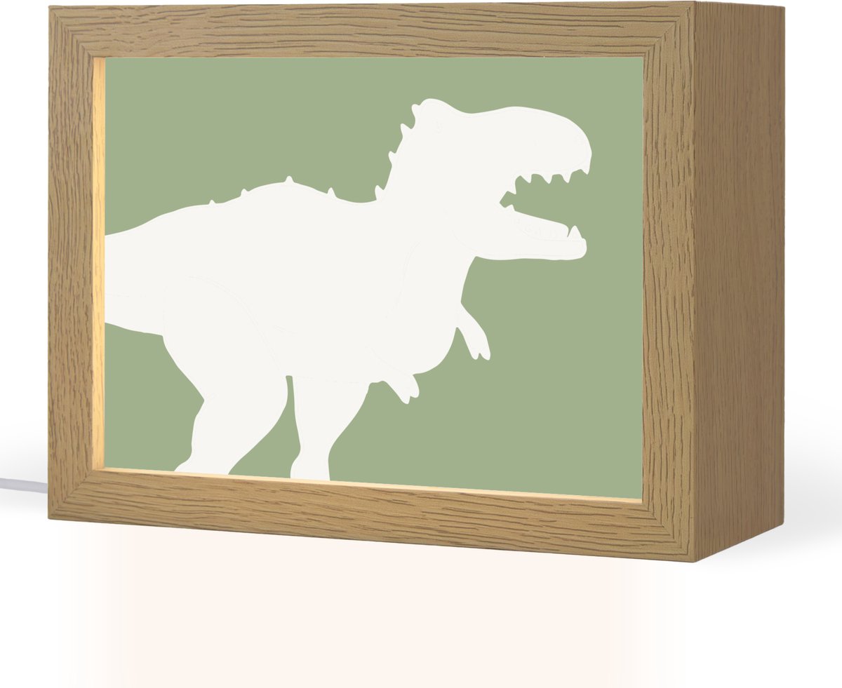 Nachtlampje 20x15 cm - Kinder lampje - Dino - T-rex - Dinosaurus - Groen - Tyrannosaurus r