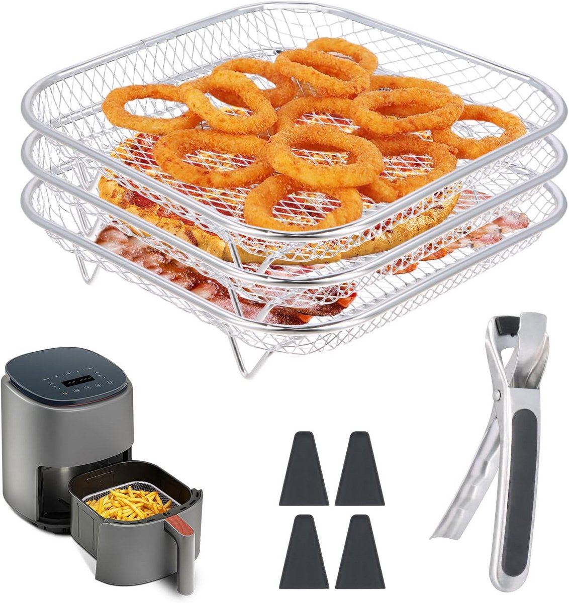 304 RVS Stapelbaar Luchtfriteuse Rack 3 Niveaus Grillmand