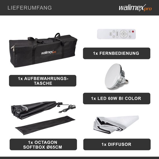Professionele Octabox Led Softbox Ø65cm - Bi-Color 3000-6000K - Incl ...