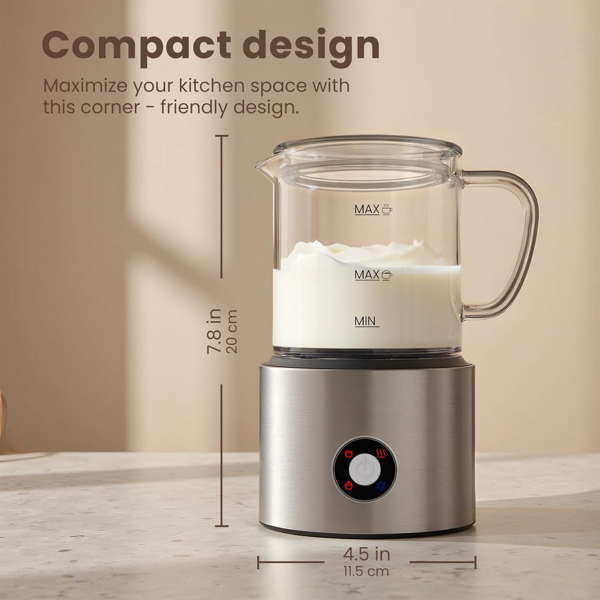 4-in-1 Automatische Melkopschuimer met Glazen Beker 500 ml voor Cappuccino en Warme Dranken