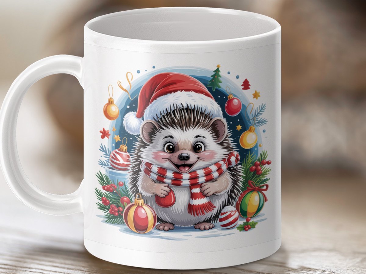 Mok Kerst Egel Mok, Feestdagen Mok, Egel Met Kerstmuts Mok, Kerst Decor Mok, Kerstcadeau, Dier Mok, Egel Cadeau