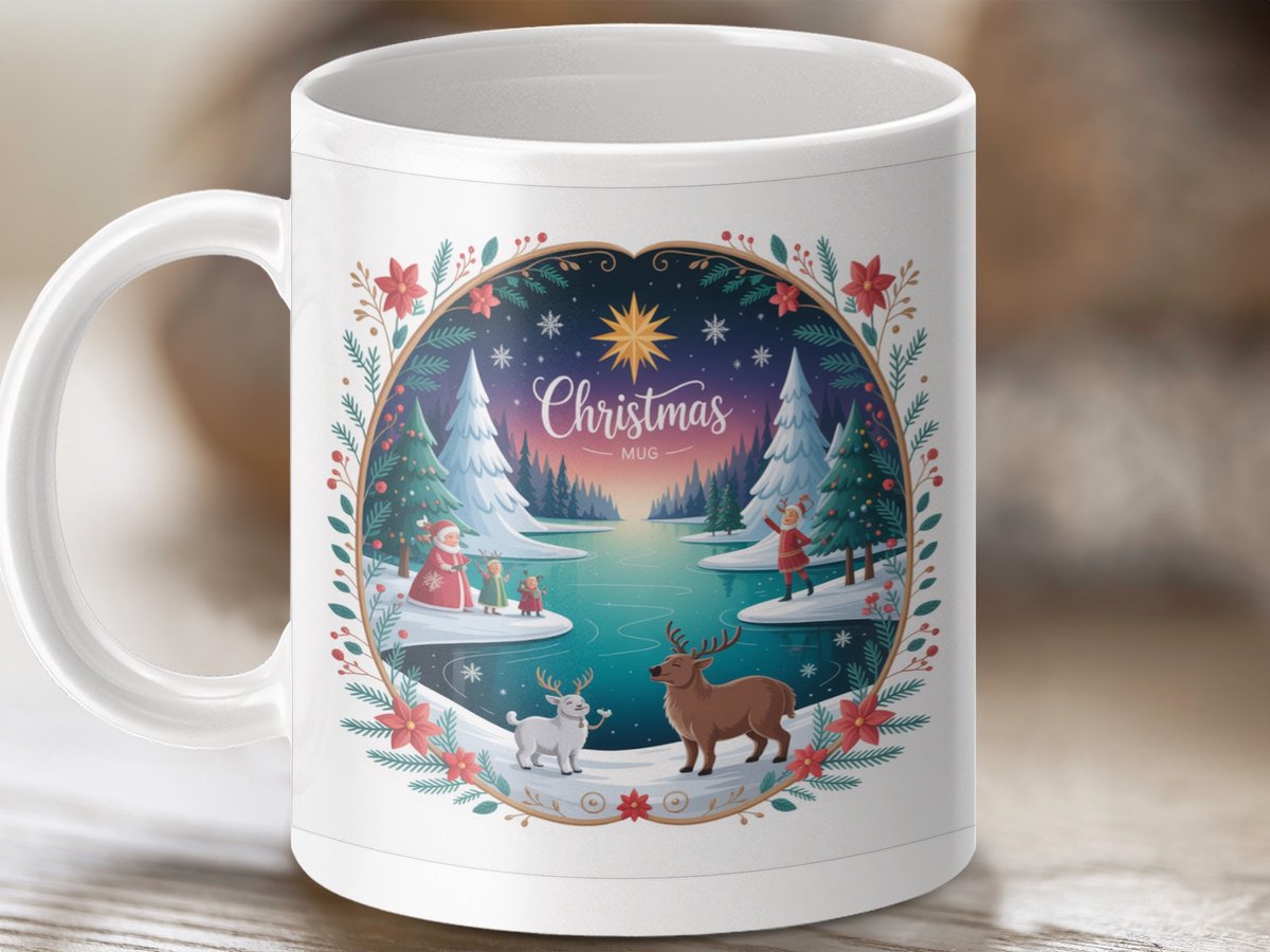 Mok Kerstmis scène mok, Winter wonderland mok, Kerstman mok, Rendier mok, Cadeau idee