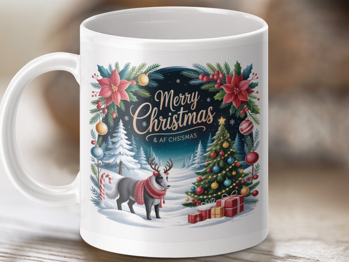Mok Vrolijk Kerstmis Hond, Kerstboom, Cadeaus, Huisdier Kerst Mok, Feestdagen Cadeau Idee
