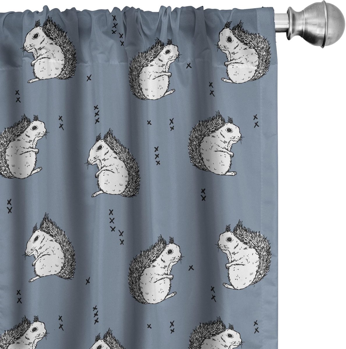 ABAKUHAUS Gordijnen met eekhoorns – 2-delige set 75x225 cm – microvezel – multicolor blauw/grijs