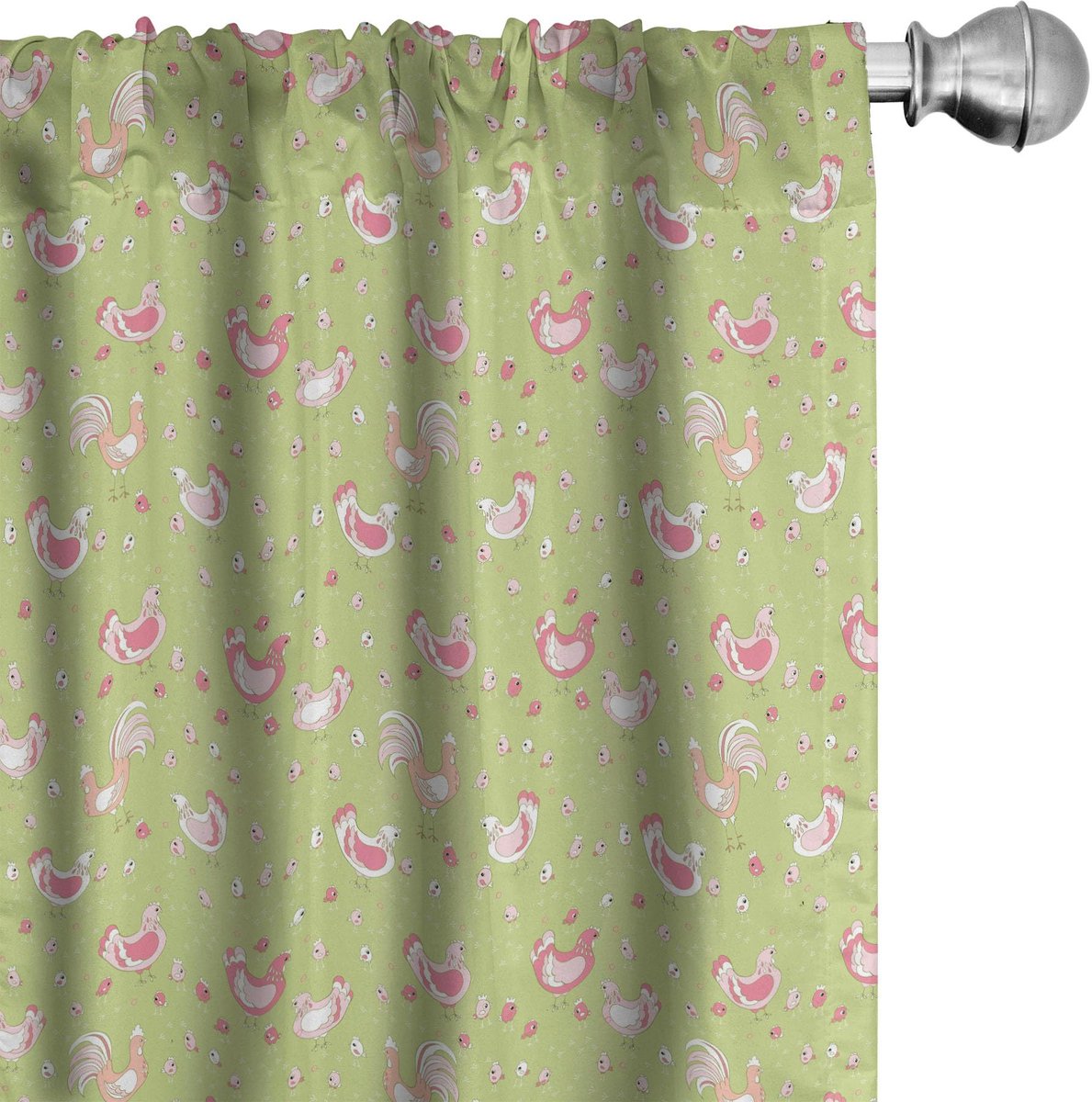 ABAKUHAUS Henne en Kuikens Voorhangen – 2x75x245 cm – Microvezel Groen