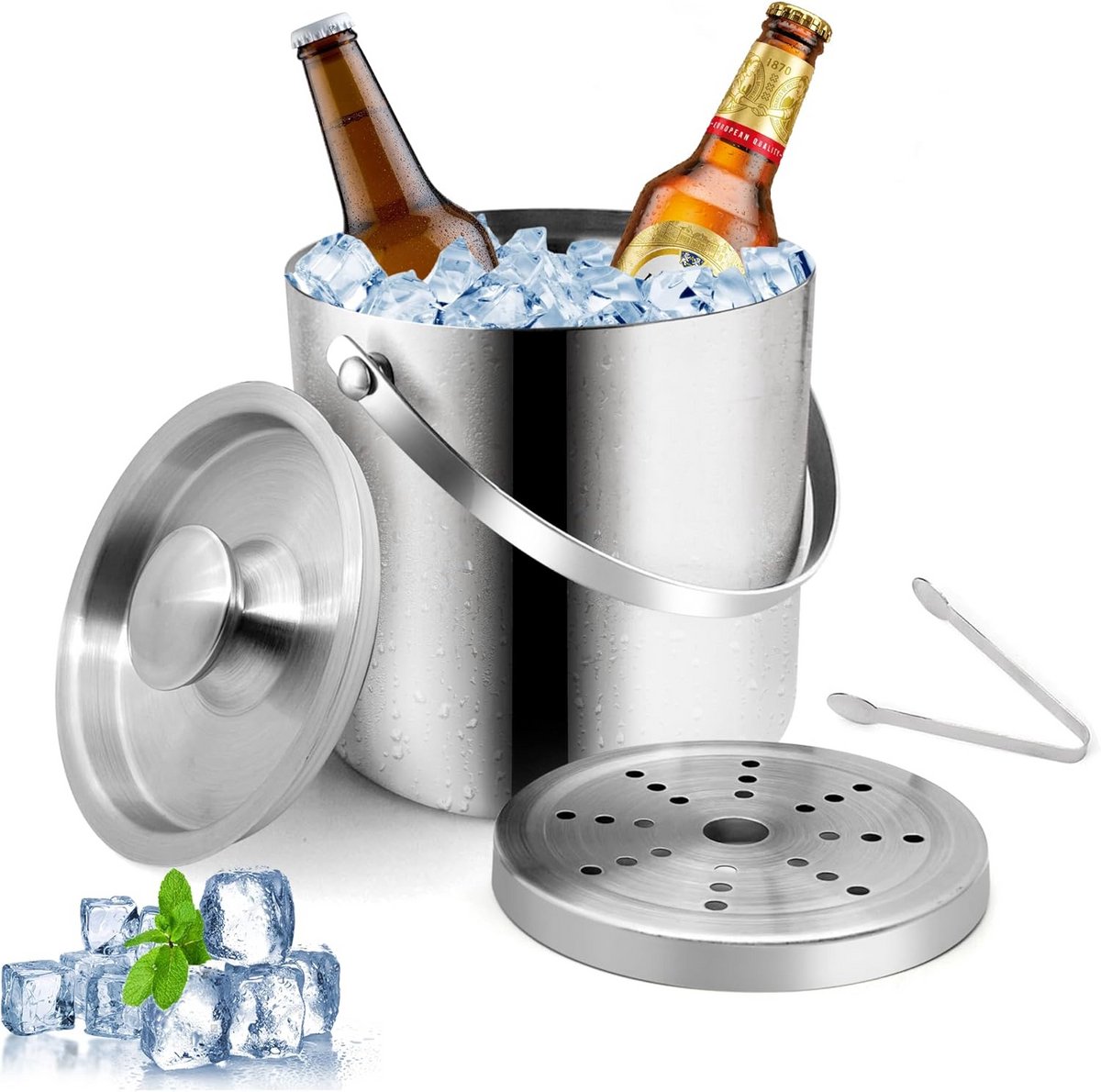 Geïsoleerde IJs-emmer met Deksel en Zeef - Ideaal voor Cocktails en Feesten