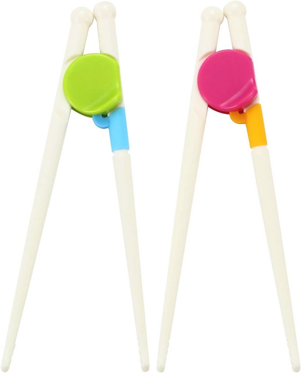 Kinder shushistokjes - 2 paar sushi stokjes voor kinderen - Kunststof - Eetstokjes voor kinderen - Chopsticks - 2 paar - Groen en Roze - CHPN
