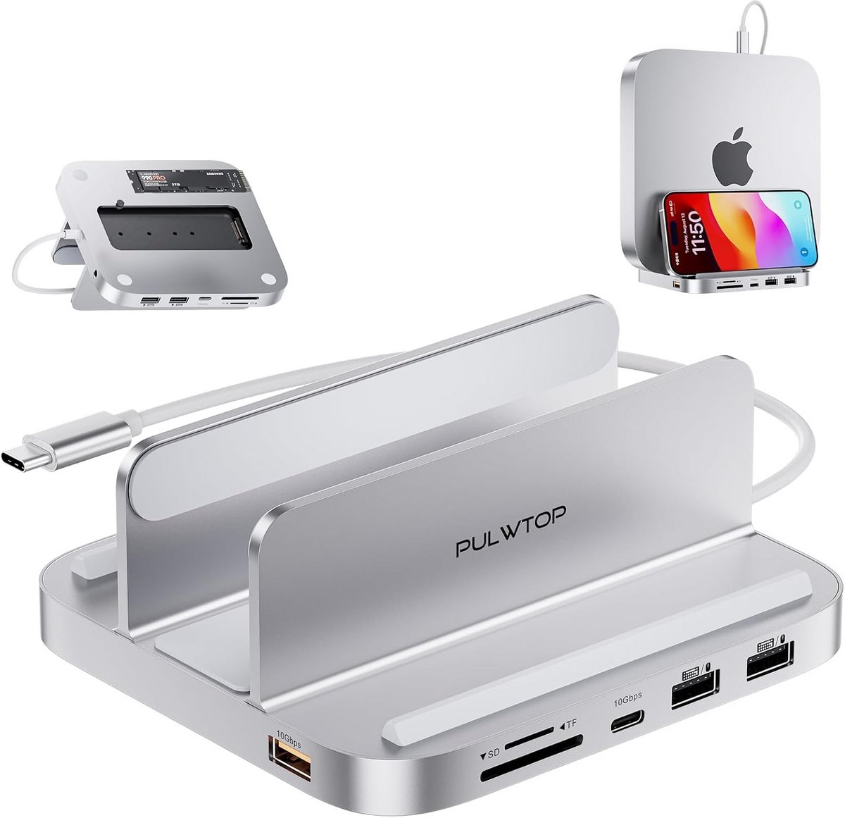 Verticale USB C Hub Stand voor Mac Mini met M.2 SSD Ondersteuning