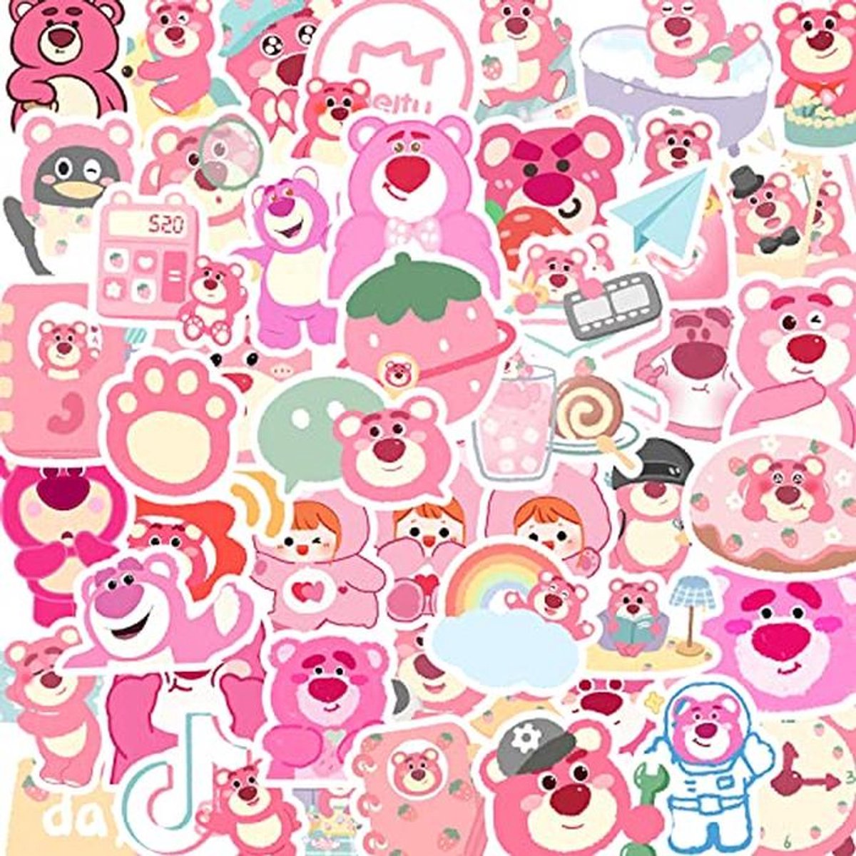 Aardbeibeer Stickers - 50 Stuks, Esthetische Stickers voor Diverse Toepassingen