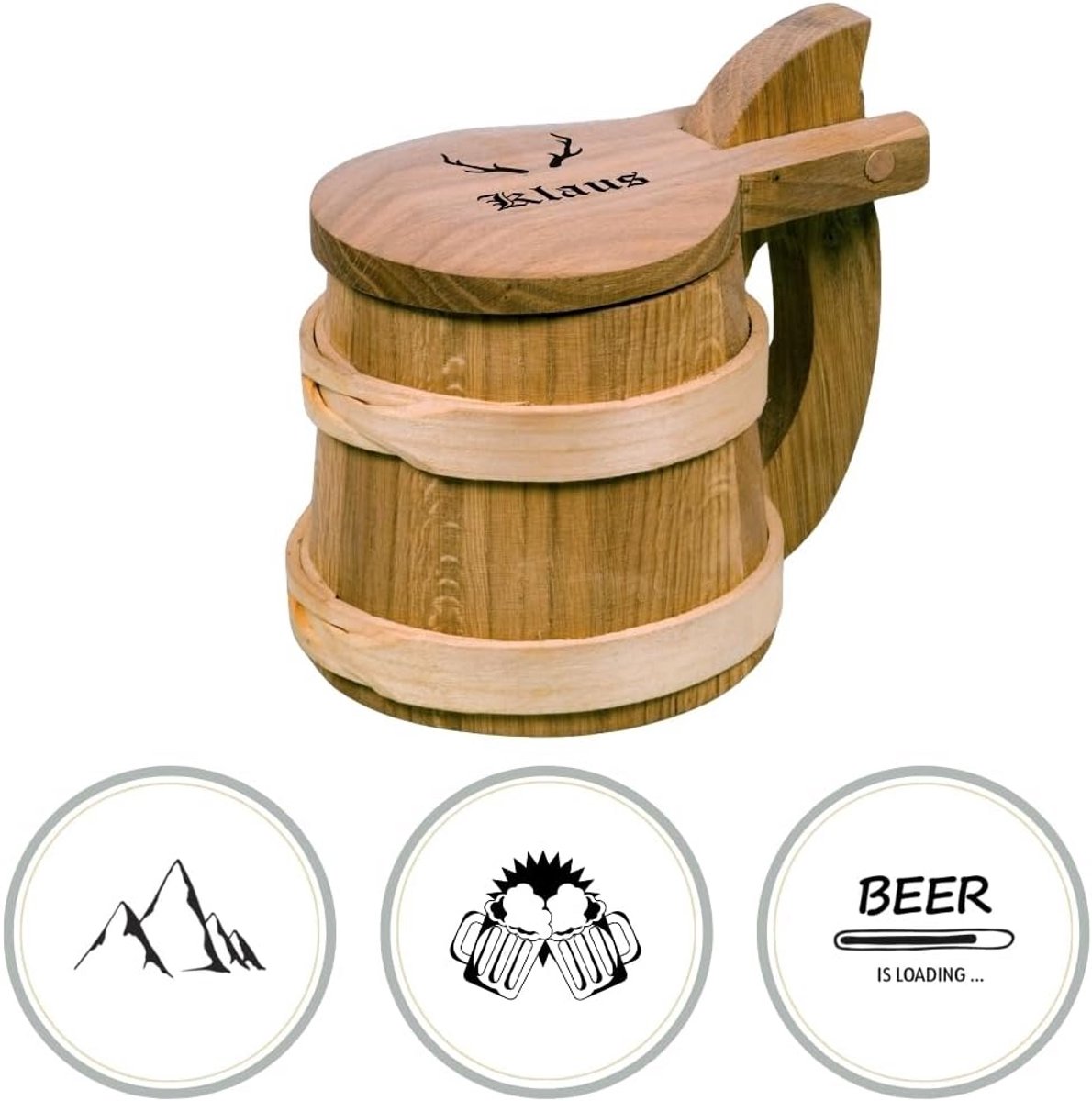 Houten Bierpul 18 cm - Gepersonaliseerd met Naam en Motief - Perfect Cadeau