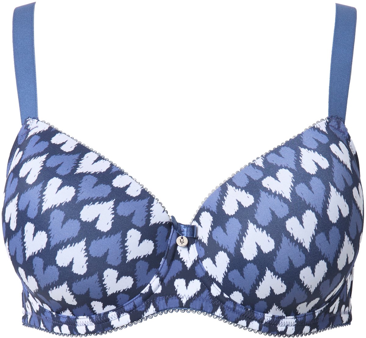 Ulla Popken - Dames - Beugelbeha hartjes zachte cups - Licht zeilblauw - Maat 85B
