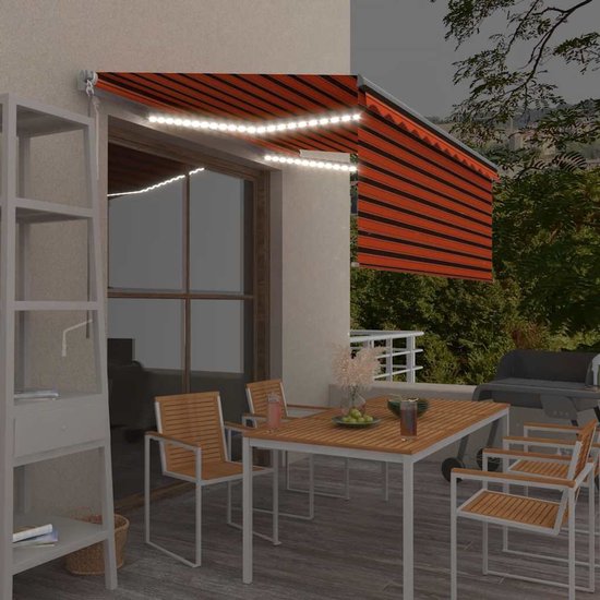 vidaXL Auvent Rideau extensible manuellement LED 3 x 2,5 m Orange Marron