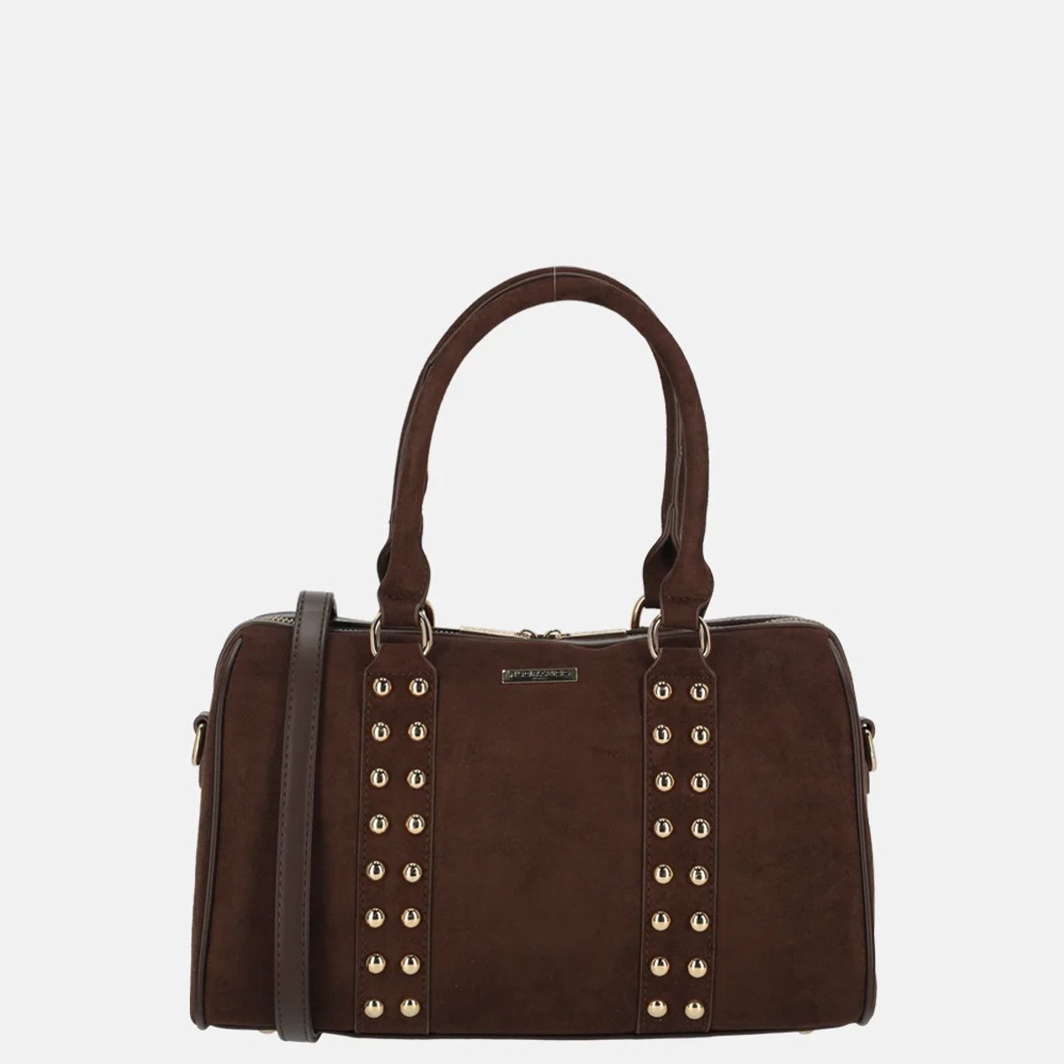 Flora & Co bowling suedine handtas studs chocolat