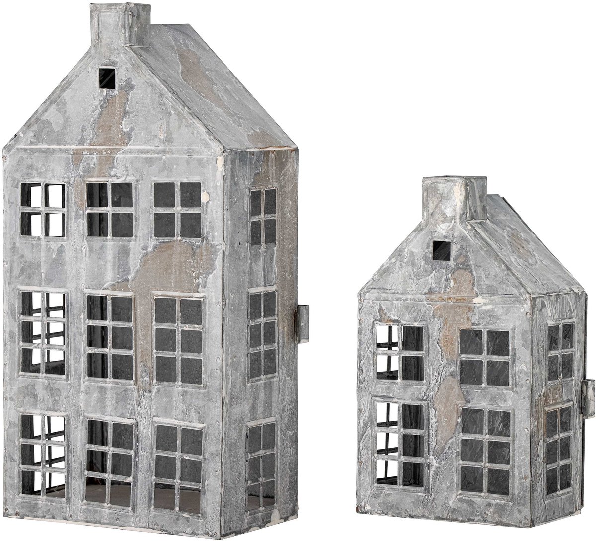 Lantaarn metaal grijs Heidrun - set van 2