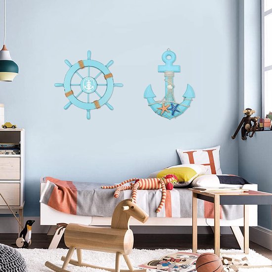 NUOBESTY 5 Sets Decoratieve Houten Roer Wandkunst Mediterrane Stijl