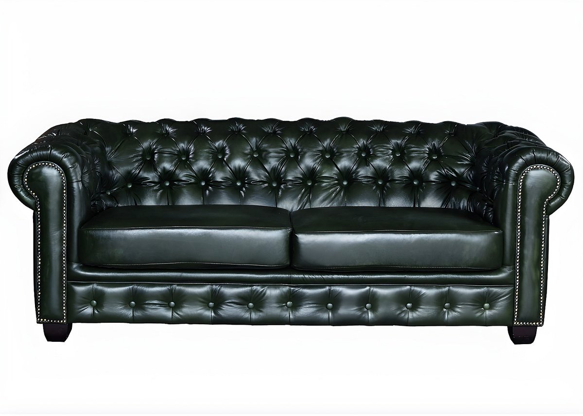 Vente-unique Driezitsbank Chesterfield BRENTON 100% buffelleer - empire groen