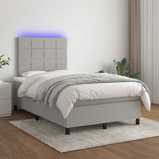 vidaXL-Boxspring-met-matras-en-LED-stof-lichtgrijs-120x190-cm
