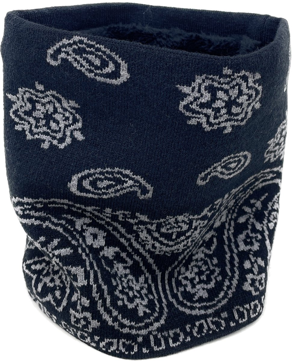 Warme Winter Nekwarmer – Buff – Dubbele Lagen Colsjaal – Unisex Tube Sjaal – One Size - Zwart Grijs Patroon 01