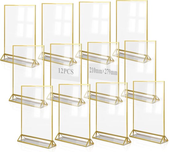 APACALI 4 Pieces A4 Table Stand, Landscape Format, Acrylic with Wooden Base, Double Sided Shield Holder, L Stand for Advertising, Restaurant, Counter