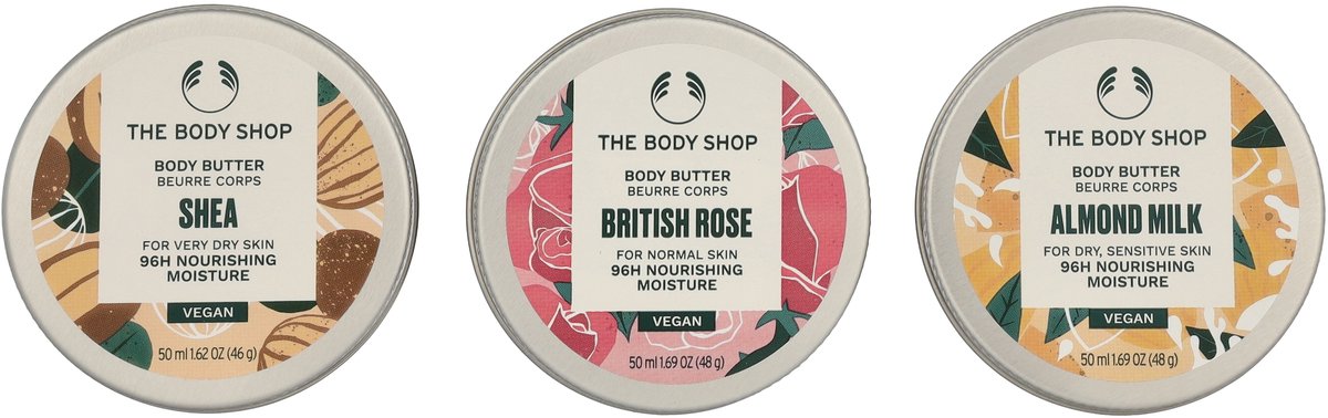 The Body Shop G2 Body Butter Trio Set 150 ml - Shea Body Butter 50ml/Mango Body Butter 50ml/British Rose Body Butter 50ml