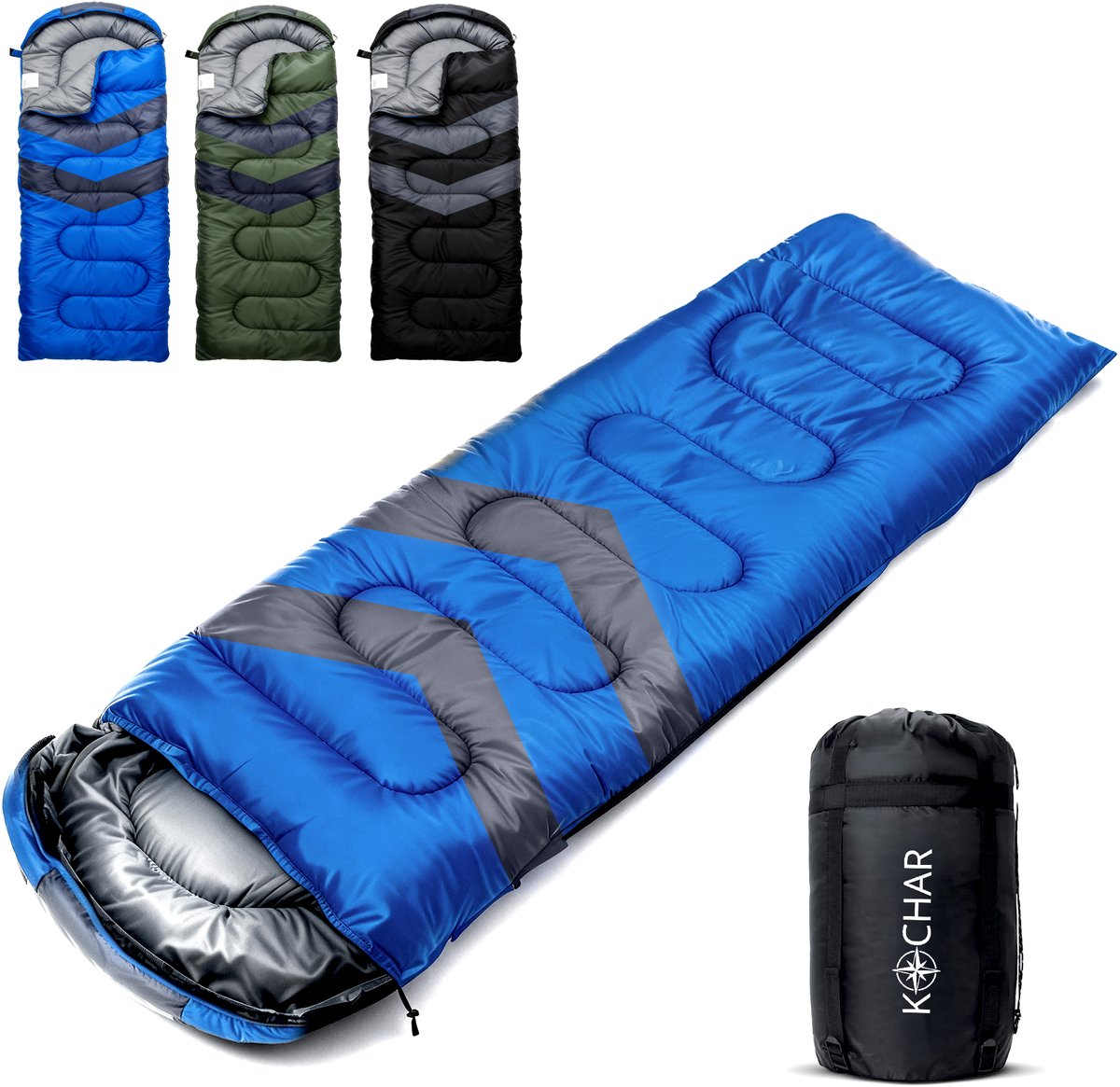 Kochar Slaapzak 2kg - 4 seizoenen - Slaapzakken voor Volwassenen en Kinderen - Met compressie draagtas - Ideaal voor Kamperen & Outdoor survival - Blauw