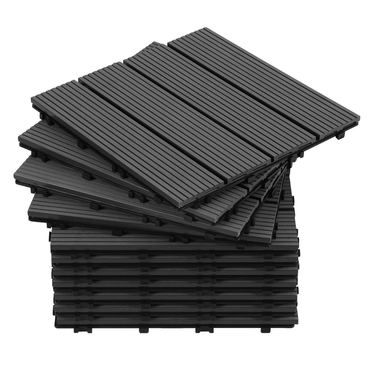 Terrastegels 7m² houten tegels 30x30 cm 77 stuks antraciet voor terras, balkon, houten terrastegels met kliksysteem