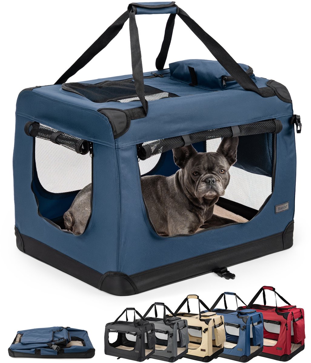 Hondentransportbox, hondentas, hondenbox, opvouwbare tas voor kleine dieren, (L) 70x52x50 cm blauw