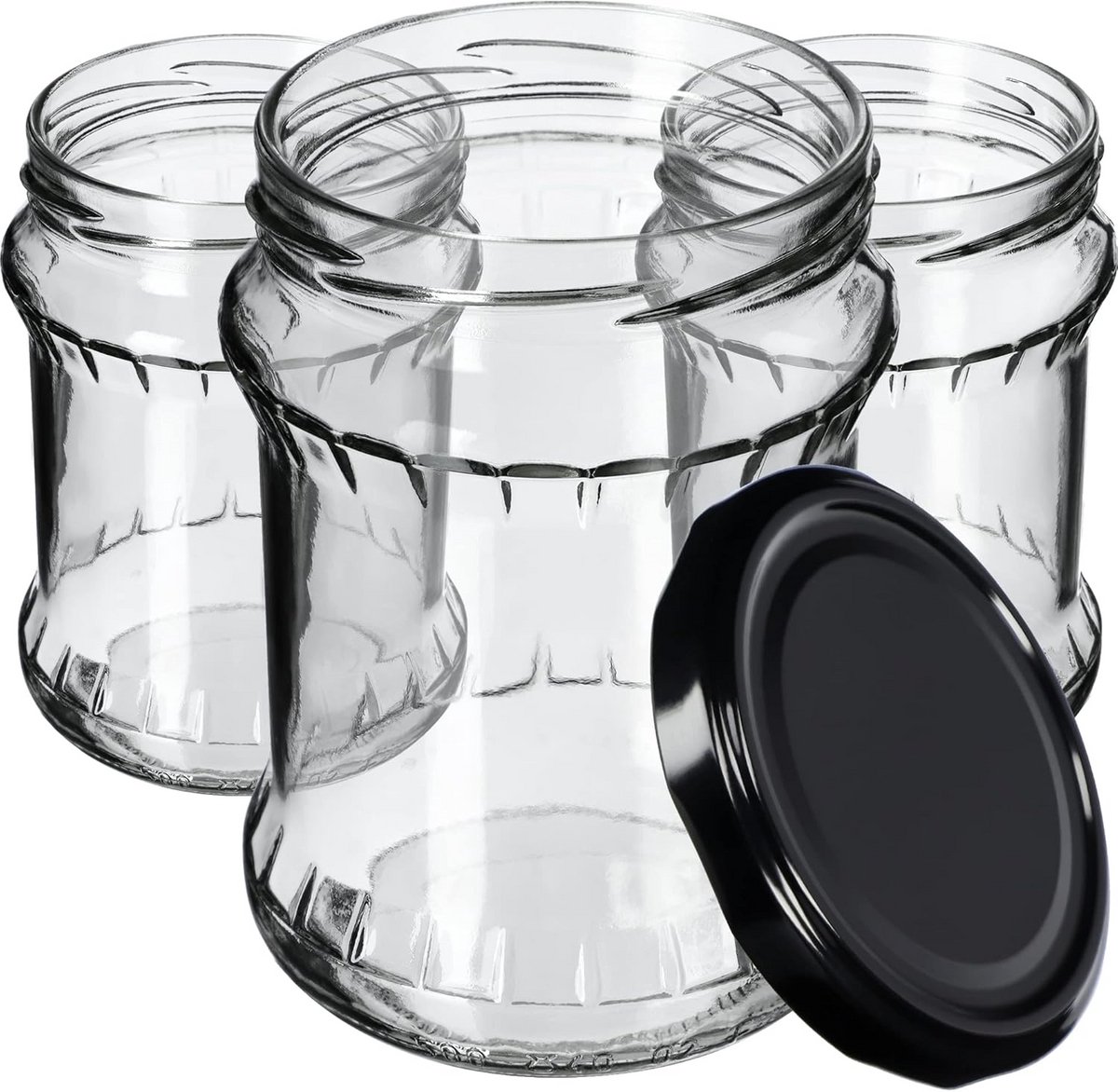 Inmaakpot 500 ml met Schroefdeksel - Glas Voorraadpot Rond - 8 stuks (Zwart)