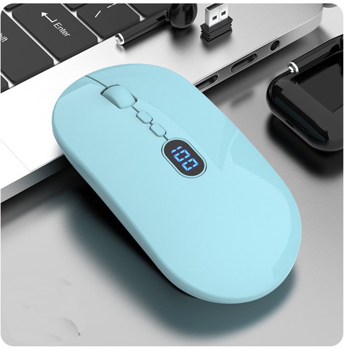 Draadloze computer muis, geschikt voor laptops met batterijvermogen, 2,4G draagbare ultradunne USB-muis, stille klik, geschikt voor Windows/Mac/PC, blauw