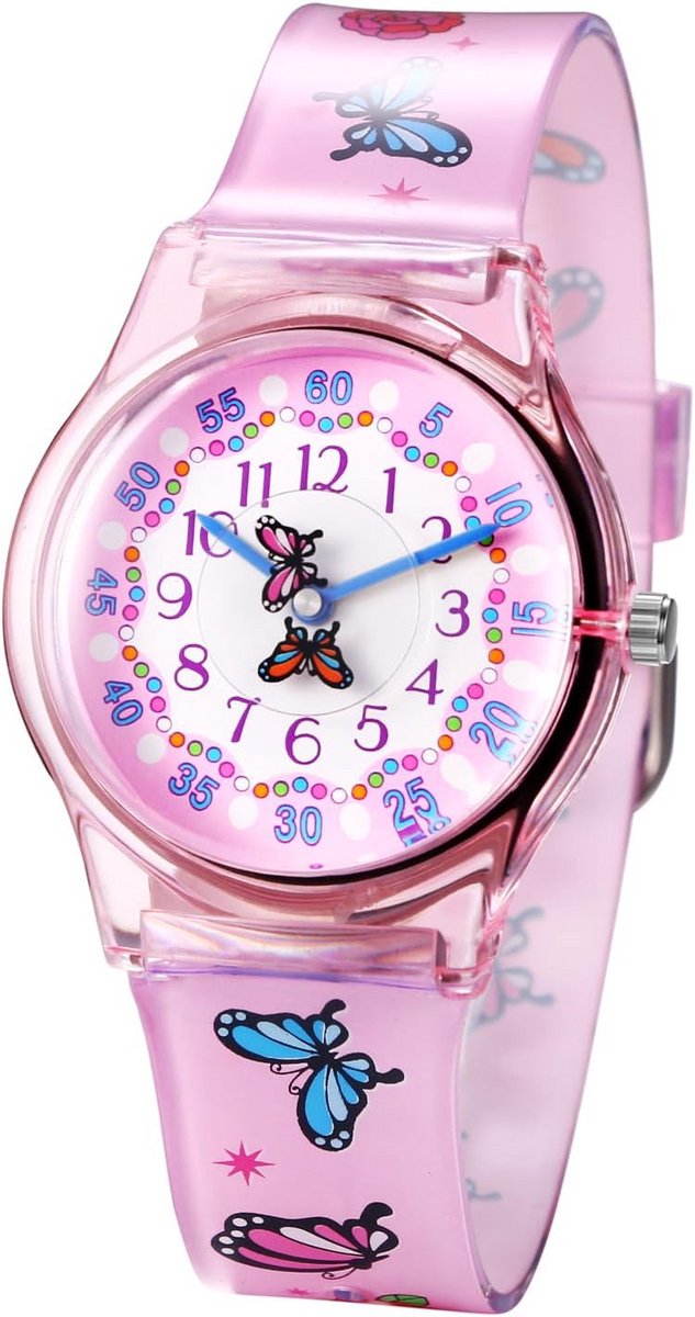 Kinderen siliconen horloge met vlinder en bloemmotief
