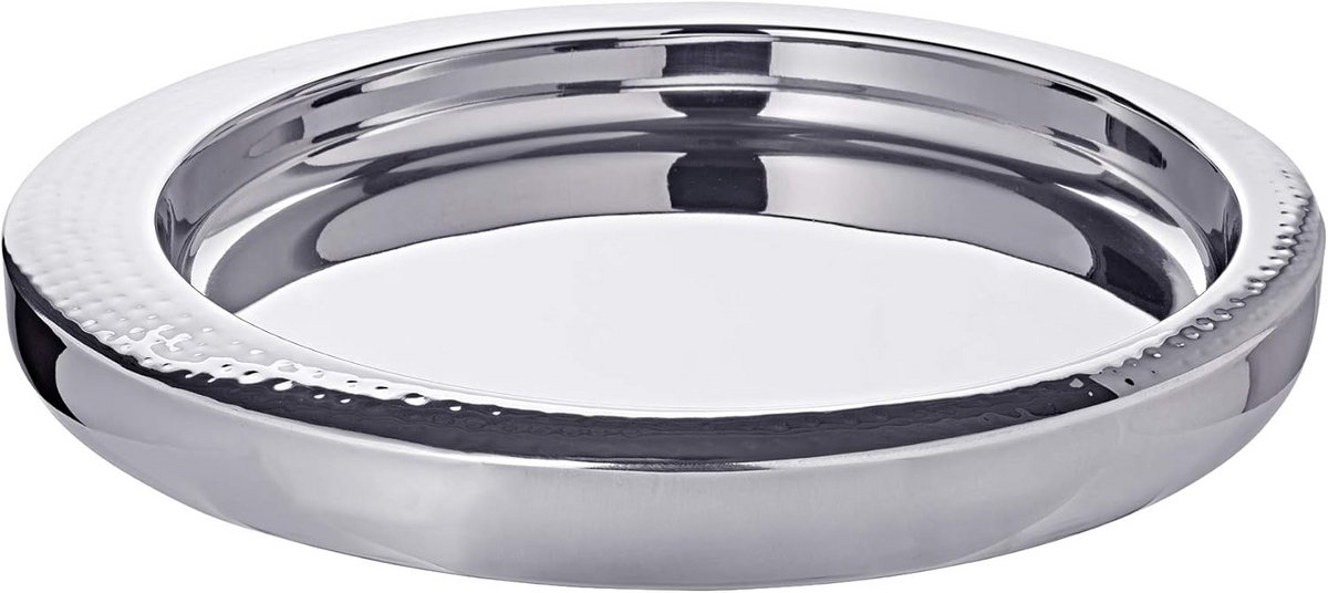 Ronde Serveerschaal RVS met Gehamerde Rand - Diameter 38 cm