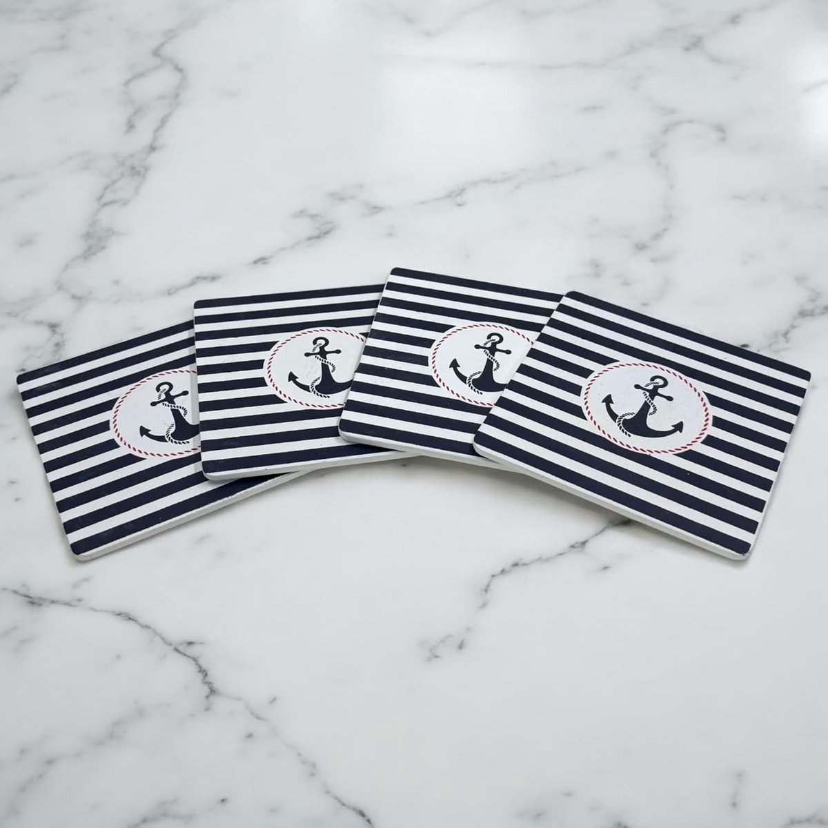 Set van 4 Houten Onderzetters Maritiem Design Antislip Keuken Accessoire