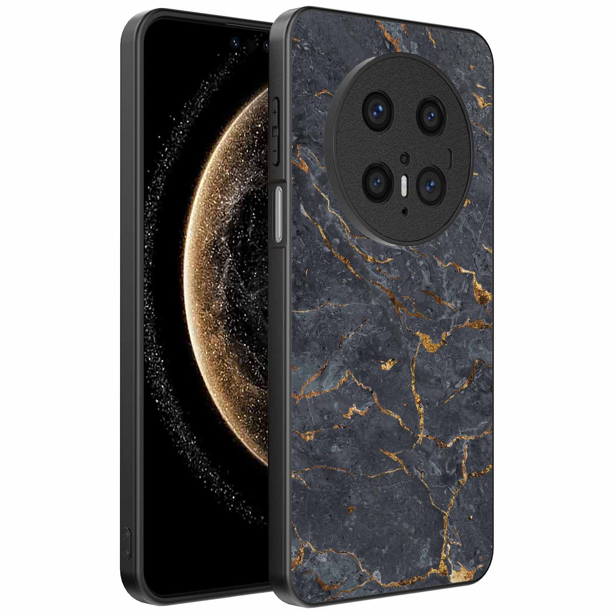 Geschikt voor Huawei Mate 70 Pro / 70 Pro Plus Telefoonhoesje met Grijs Goud Marmer Opdruk - TPU Backcover Case Grey Gold Marble Design - Zwart - Smartphonica geschikt voor Huawei Mate 70 Pro;Huawei Mate 70 Pro Plus