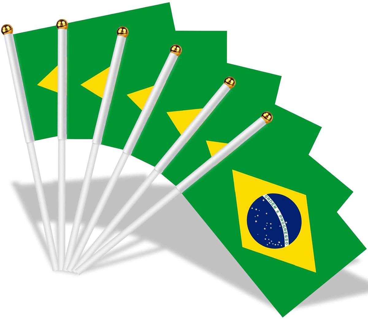 Brazil Flags on Sticks voor Olympische Decoraties - 30 Pcs Draagbare Kleine Vlaggen met 12 Inch Witte Paal voor 7 September Onafhankelijkheidsdag Voetbal Decoraties