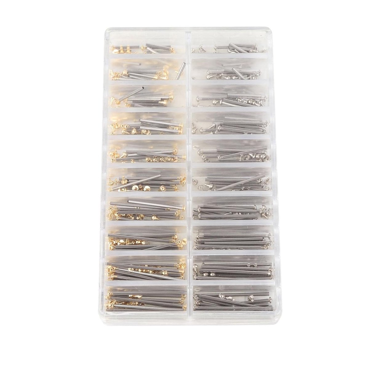 Watch Band Schroefbuis - Rvs - 10 Maten - Breedte 1.3 Mm - Reparatietool met Opbergdoos voor Horlogeband Verbinding - 200 Stuks Goud Zilver