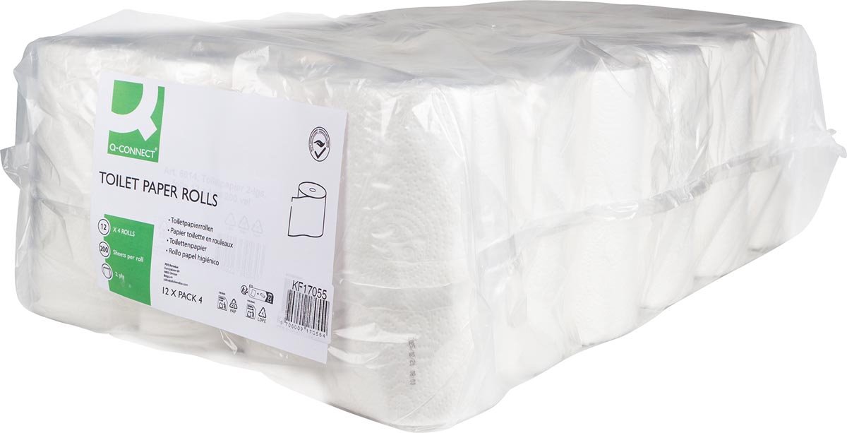 Q-CONNECT toiletpapier | 2-laags | 200 vel | pak van 12 x 4 rollen