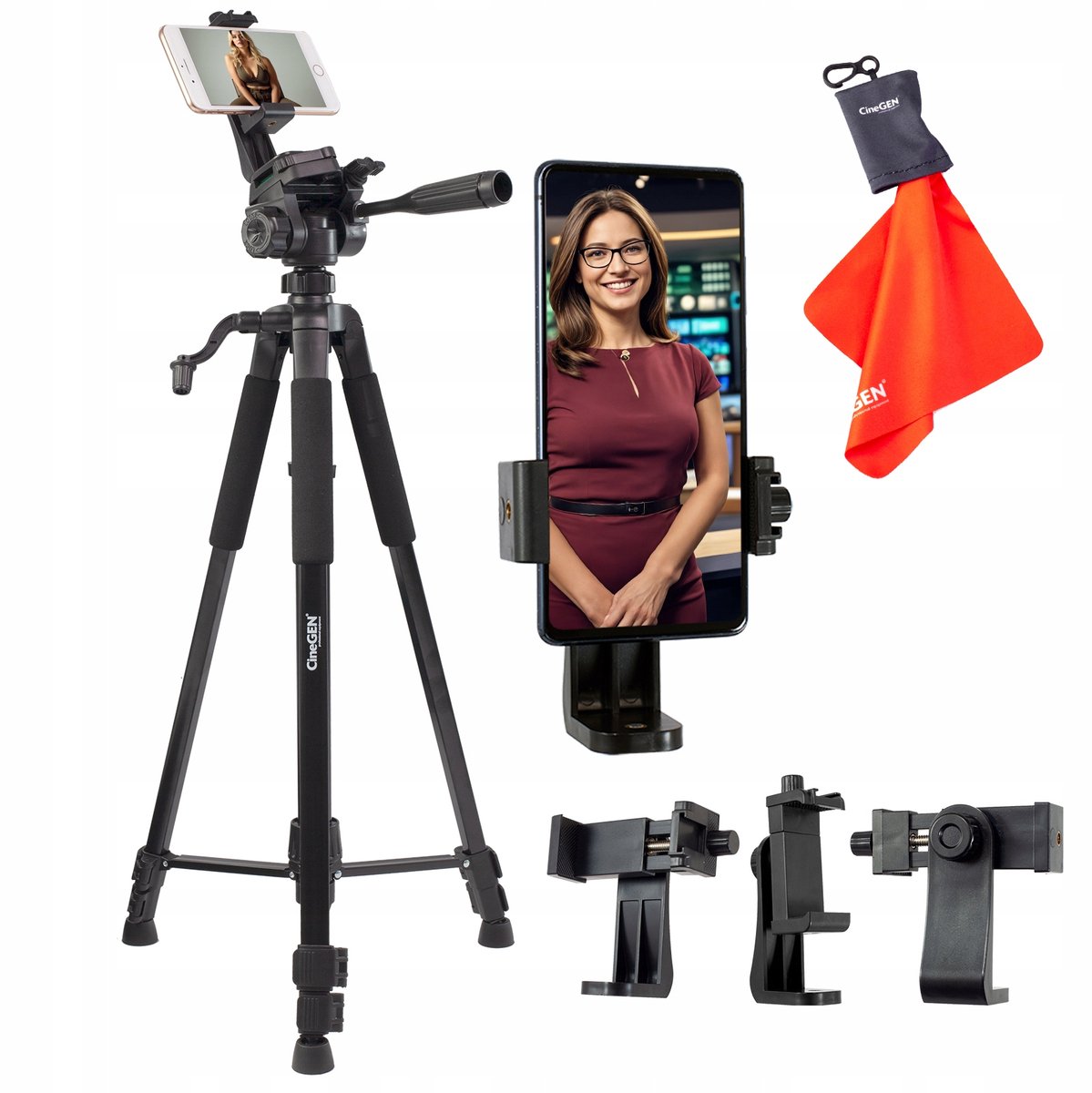 CineGEN Jupiter CG-2026 Standaard: 180 cm hoog, licht van gewicht, met smartphonehouder