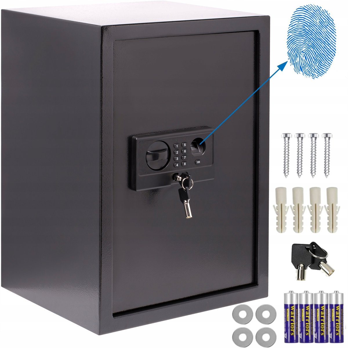 Biometrische kluis met code en noodsleutel - 35x50x30 cm