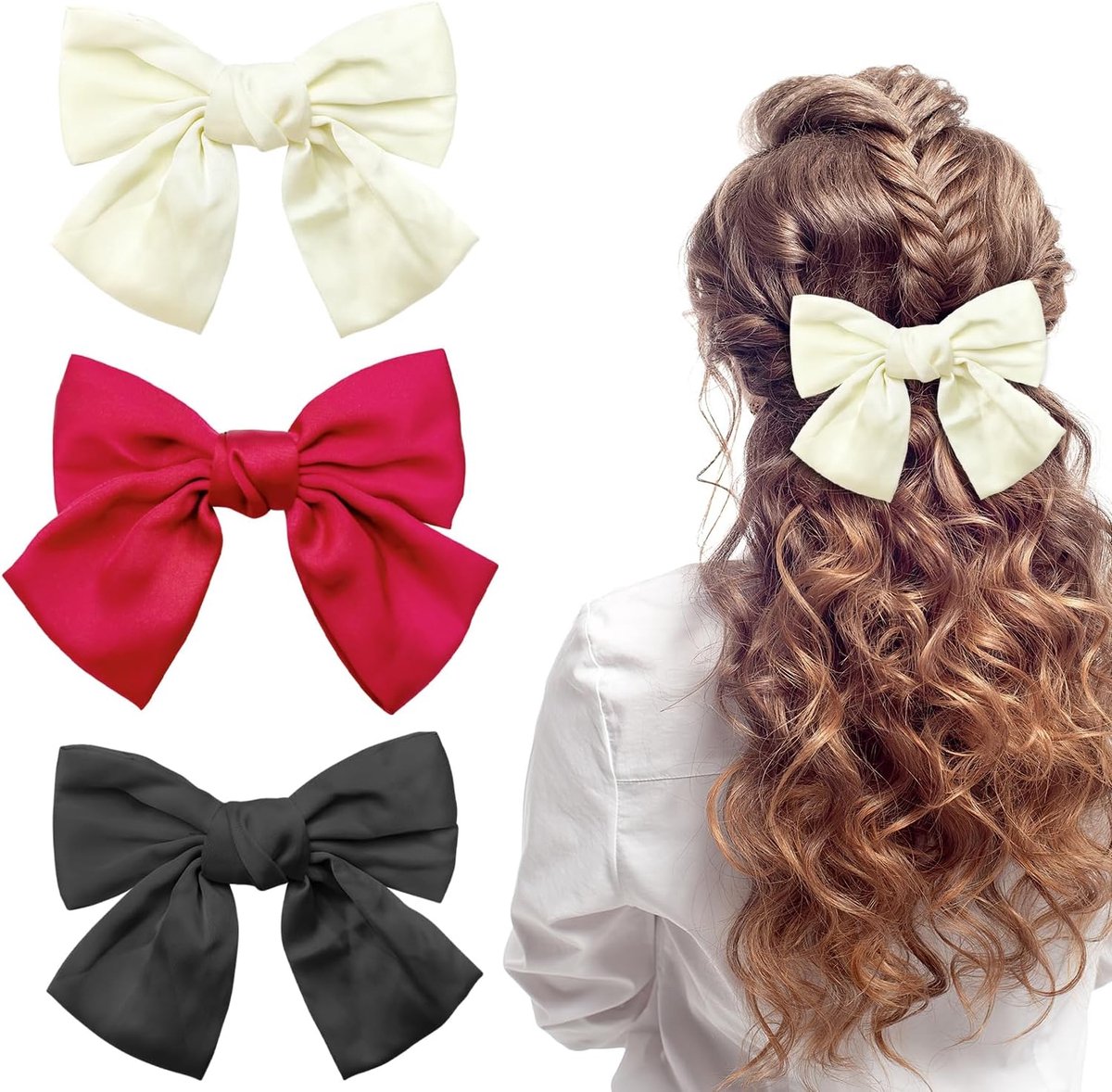 3 Piece Set Bows Hairpins, Duckbill Clips for Women, Ribbon Hairpins for Women and Girls
