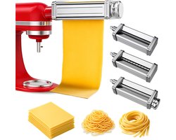 MMOBIEL Pasta Maker Attachment voor KitchenAid Staande Mixer 3-delig – Pasta Roller, Spaghetti Cutter & Fettuccine Cutter – Roestvrijstalen Accessoires - Mixer Accessoires voor KitchenAid