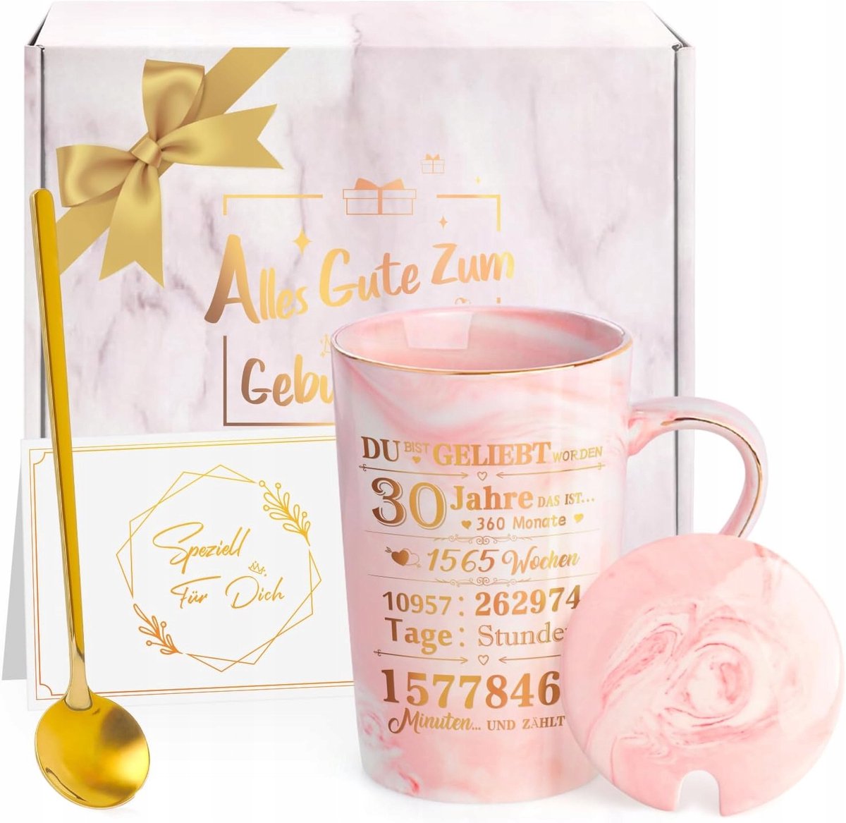 Keramische Mok Cadeau 30e Verjaardag Vrouw, 350ml met Lepel